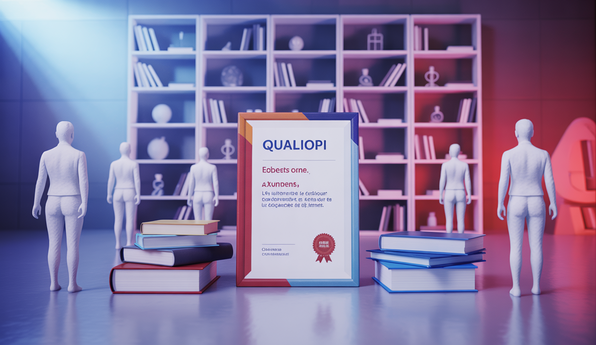 Illustration symbolique de la certification Qualiopi et son impact sur la formation professionnelle en France.